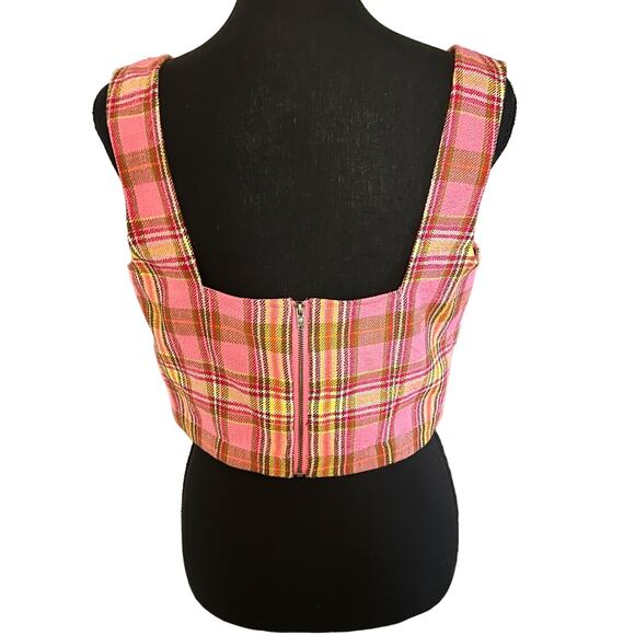 Anthropologie Maeve Structured Plaid Corset Top 6 Women’s Pink Combo OB1558426 - Picture 3 of 7